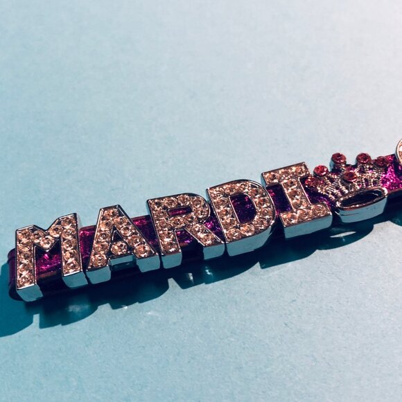 Mardi Gras Rhinestone Keychain In Silver & Purple - Picture 2 of 4